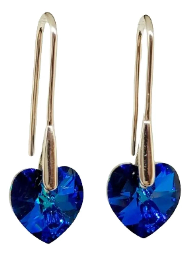 AROS DE PLATA 925 CON CRISTAL AZUL EN FORMA DE CORAZON - 2