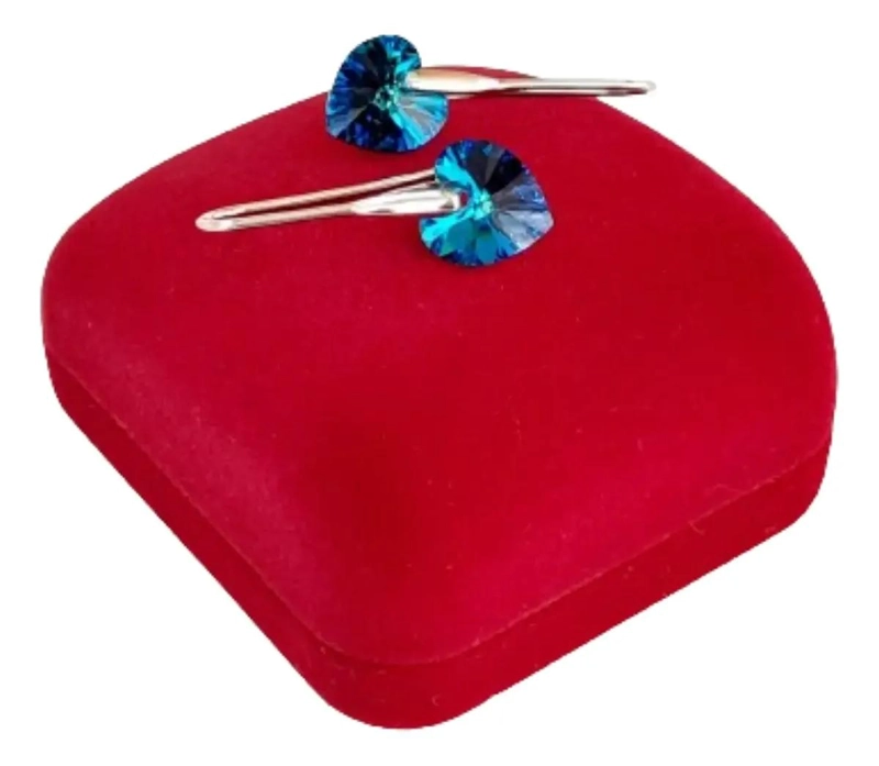AROS DE PLATA 925 CON CRISTAL AZUL EN FORMA DE CORAZON - 3