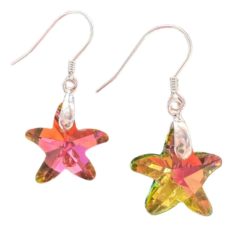 AROS DE PLATA ITALIANA CON DISEÑO DE ESTRELLA Y CRISTALES BRILLANTES - 1