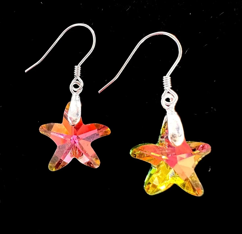 AROS DE PLATA ITALIANA CON DISEÑO DE ESTRELLA Y CRISTALES BRILLANTES - 3