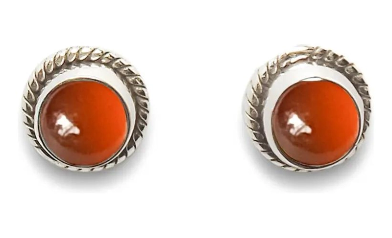 AROS BOTON TRENZADO CON PIEDRA CORNALINA NATURAL EN PLATA FINA 925 - 1
