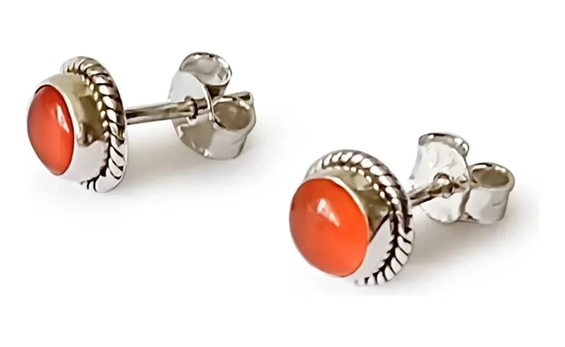 AROS BOTON TRENZADO CON PIEDRA CORNALINA NATURAL EN PLATA FINA 925 - 2