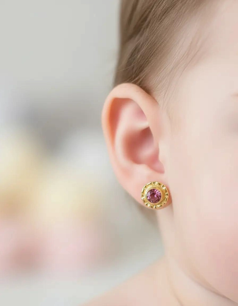 AROS DE ORO ROSA PARA BEBE  CON DISEÑO DE ABRIDORES SEGUROS - 1