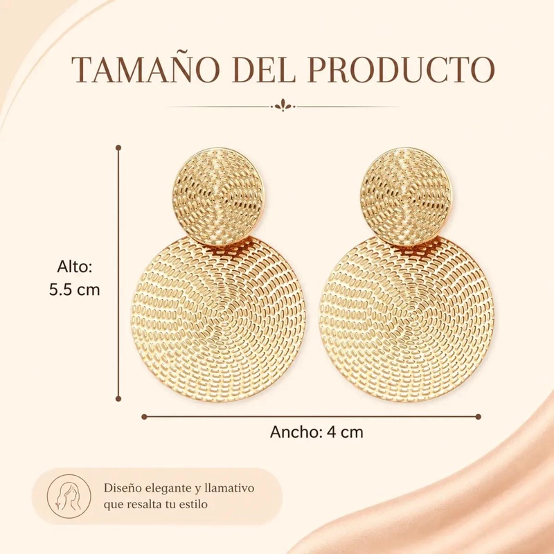 ARETES REDONDOS ESTILO BOHO EN TONO DORADO PARA MUJER - 2