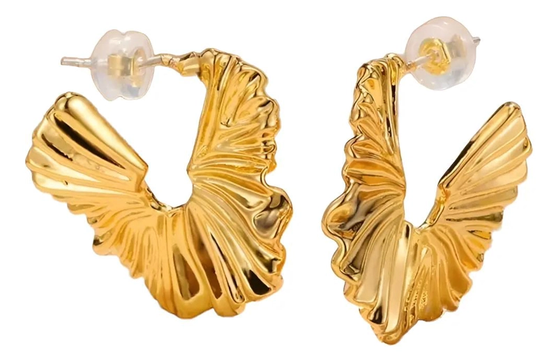 PENDIENTES AROS CLASICOS CON DISEÑO DE HOJA DE GINKGO EN METAL - 2