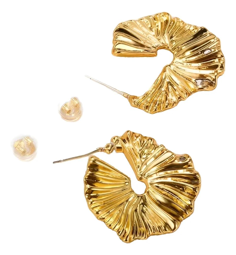 PENDIENTES AROS CLASICOS CON DISEÑO DE HOJA DE GINKGO EN METAL - 3