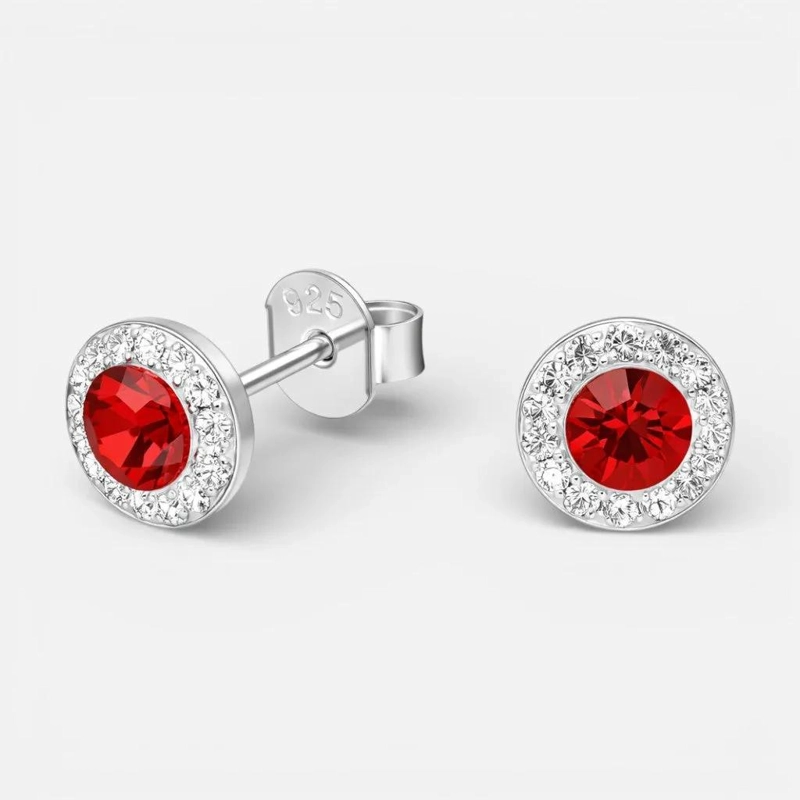 AROS DE PLATA 925 CON CIRCULO Y CRISTAL ROJO SWAROVSKI - 1
