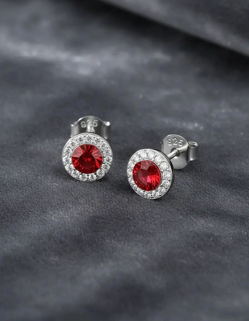 AROS DE PLATA 925 CON CIRCULO Y CRISTAL ROJO SWAROVSKI - 2