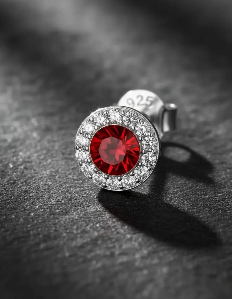 AROS DE PLATA 925 CON CIRCULO Y CRISTAL ROJO SWAROVSKI - 3