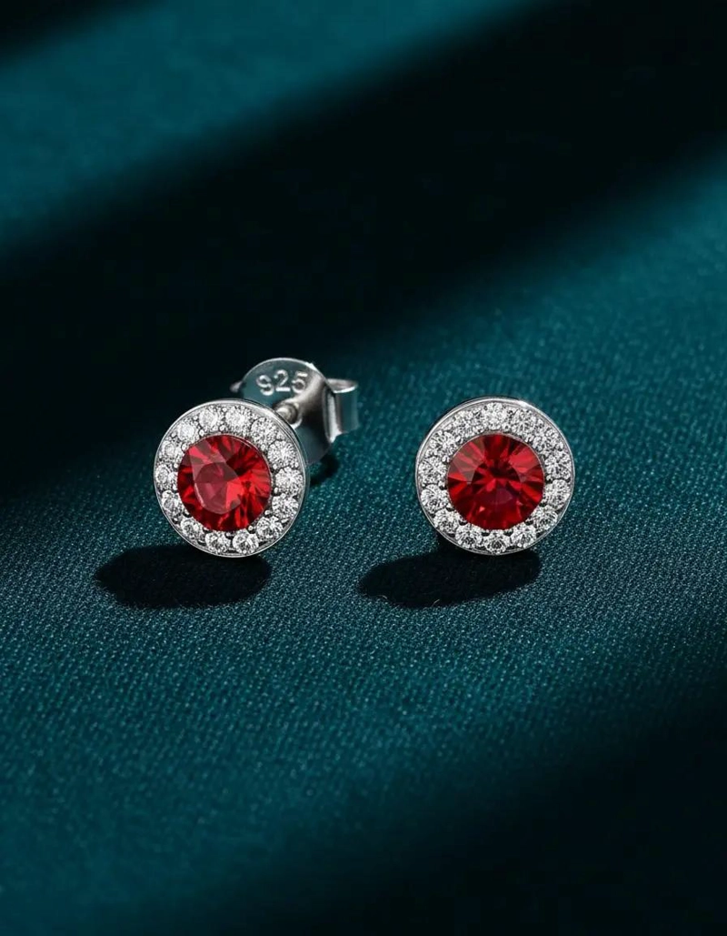 AROS DE PLATA 925 CON CIRCULO Y CRISTAL ROJO SWAROVSKI - 4