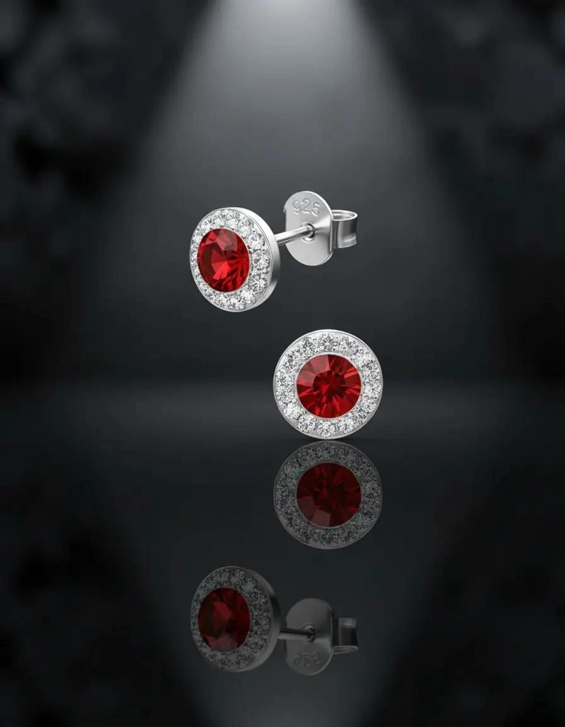 AROS DE PLATA 925 CON CIRCULO Y CRISTAL ROJO SWAROVSKI - 5