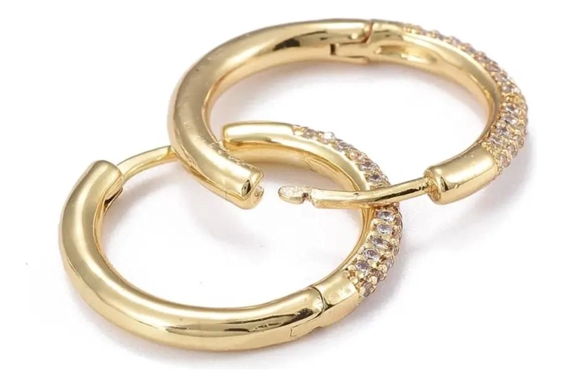 ARGOLLAS DE BAÑO DE ORO Y PLATINO CON ZIRCON DORADO Y PLATEADO DE 20MM PARA NIÑA - 1