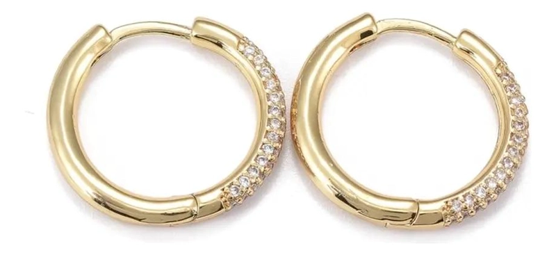 ARGOLLAS DE BAÑO DE ORO Y PLATINO CON ZIRCON DORADO Y PLATEADO DE 20MM PARA NIÑA - 2