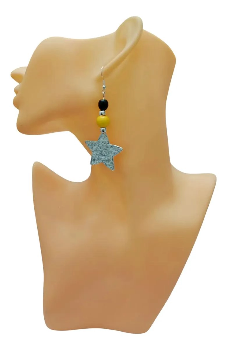 AROS DECORATIVOS CON DISEÑO DE ESTRELLAS Y HOJA CON CUENTAS DE MADERA HIPOALERGE - 5