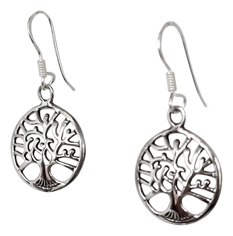 AROS CON DISEÑO DE ARBOL DE LA VIDA EN PLATA FINA 925 ENVEJECIDA - 1