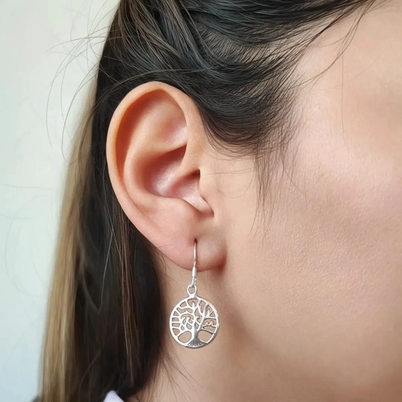 AROS CON DISEÑO DE ARBOL DE LA VIDA EN PLATA FINA 925 ENVEJECIDA - 3