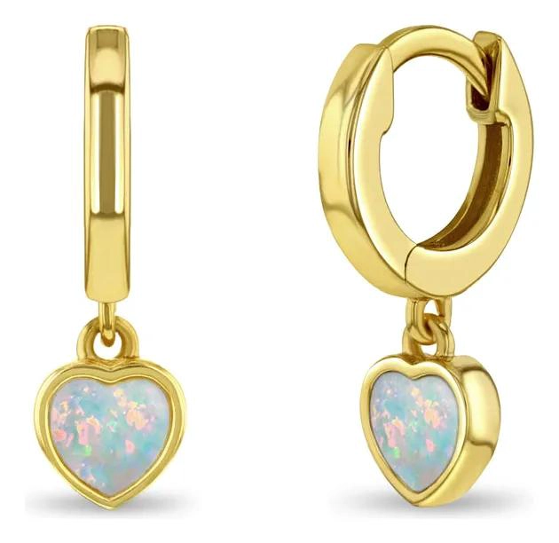 ARGOLLAS CON COLGANTE DE CORAZON Y PIEDRA OPALO BAÑADAS EN ORO - 1