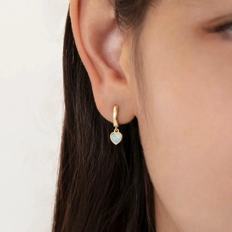 ARGOLLAS CON COLGANTE DE CORAZON Y PIEDRA OPALO BAÑADAS EN ORO - 3