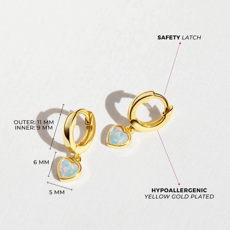 ARGOLLAS CON COLGANTE DE CORAZON Y PIEDRA OPALO BAÑADAS EN ORO - 4