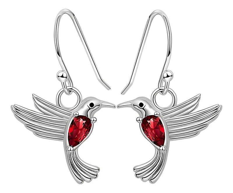 PENDIENTES CON DISEÑO DE COLIBRI Y CRISTALES BRILLANTES PARA MUJER - 1