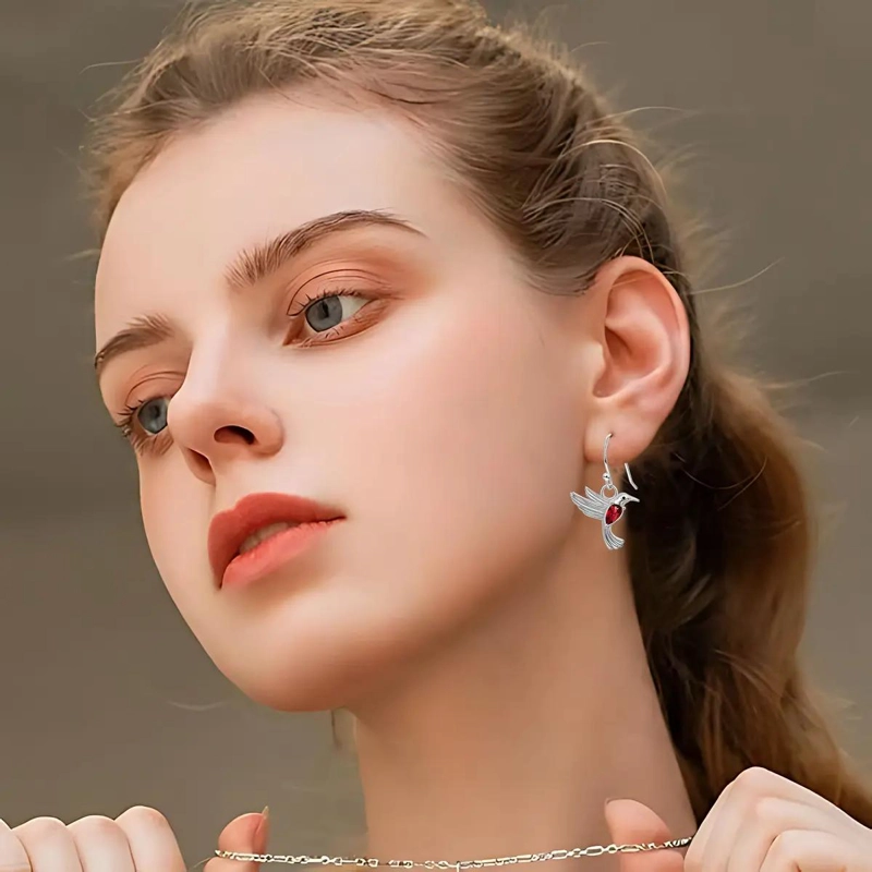 PENDIENTES CON DISEÑO DE COLIBRI Y CRISTALES BRILLANTES PARA MUJER - 2