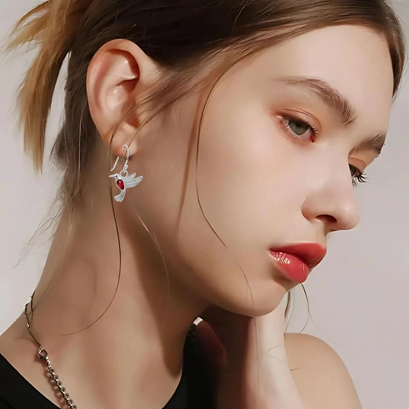 PENDIENTES CON DISEÑO DE COLIBRI Y CRISTALES BRILLANTES PARA MUJER - 4