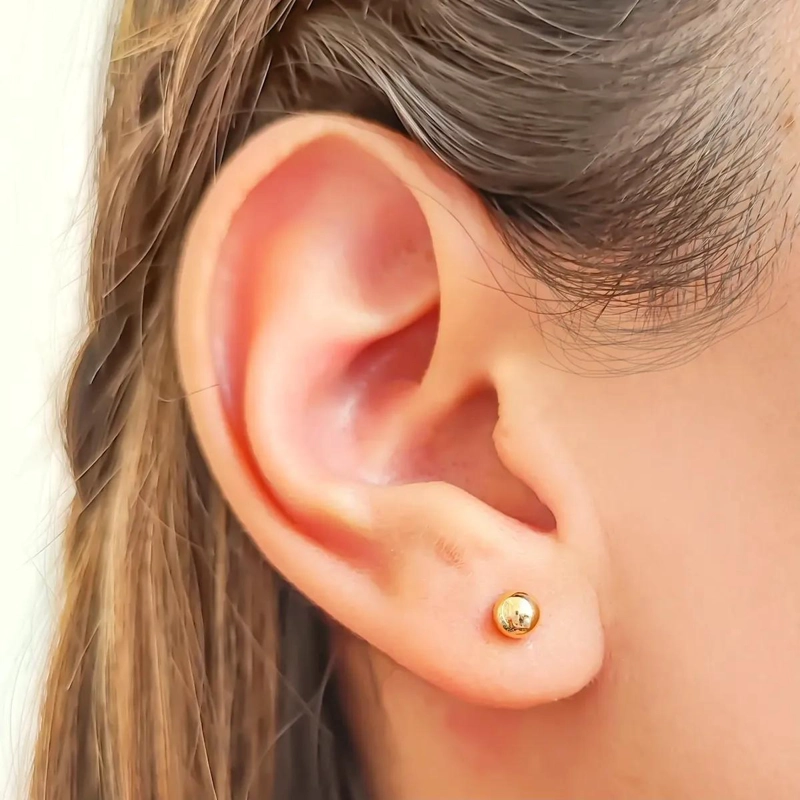 AROS PARA BEBE  CON BOLA LAMINADOS EN ORO DE 18K DE 4MM - 2
