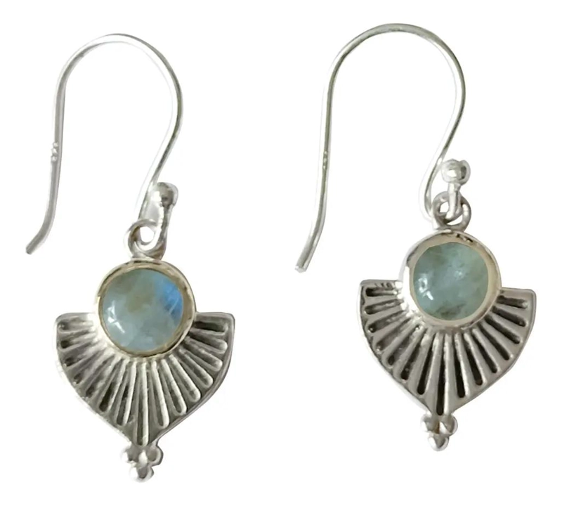AROS DE PLATA FINA 925 CON PIEDRA LABRADORITA NATURAL - 1