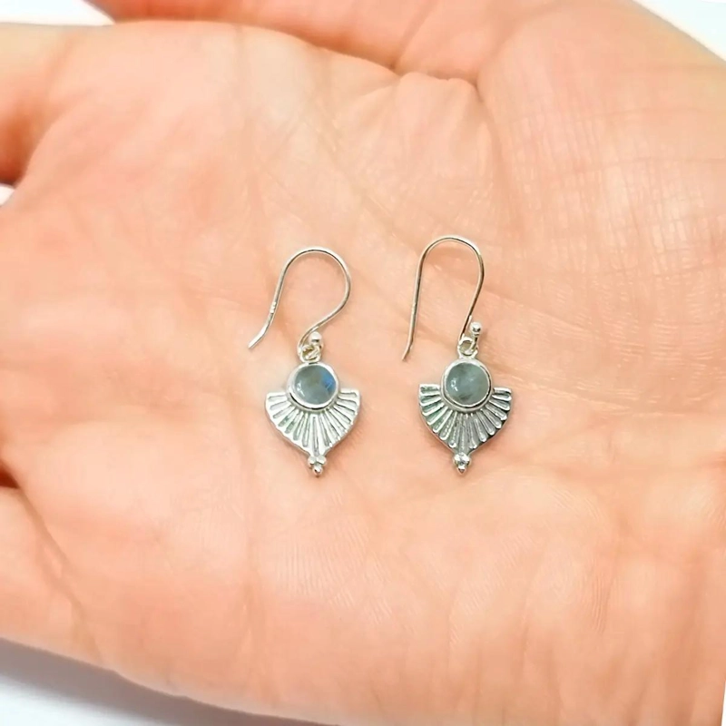 AROS DE PLATA FINA 925 CON PIEDRA LABRADORITA NATURAL - 3