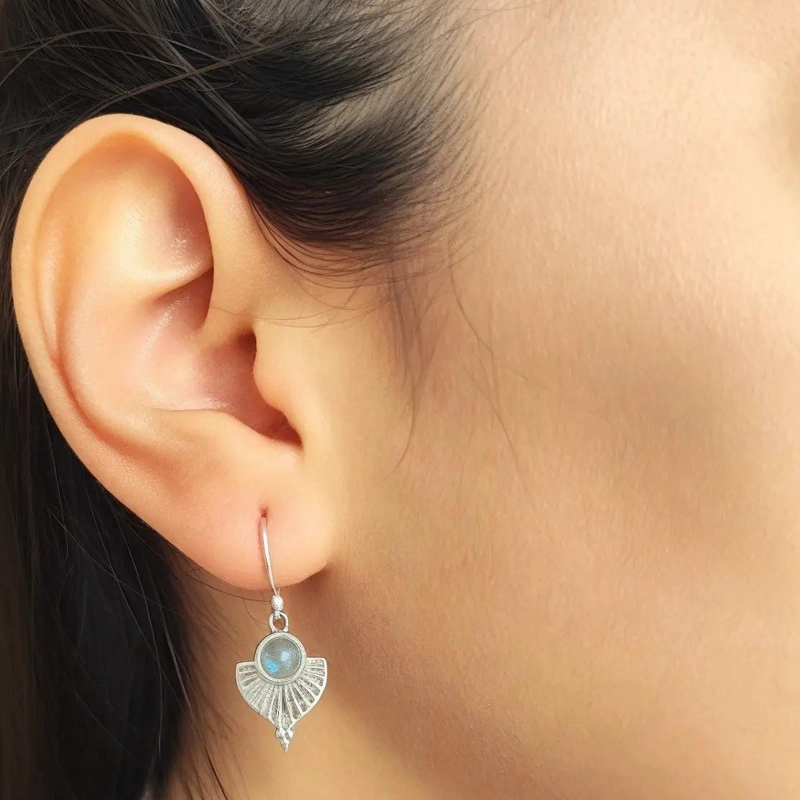 AROS DE PLATA FINA 925 CON PIEDRA LABRADORITA NATURAL - 4