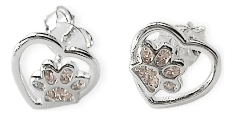 AROS CON DISEÑO DE CORAZON Y HUELLA EN PLATA FINA 925 CON CIRCON ROSADO - 2