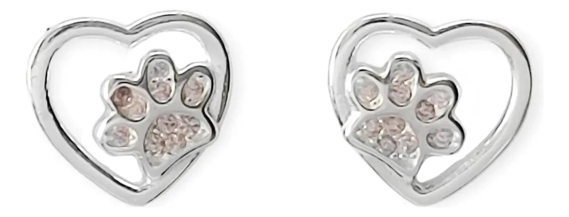 AROS CON DISEÑO DE CORAZON Y HUELLA EN PLATA FINA 925 CON CIRCON ROSADO - 4