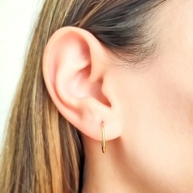 AROS ARGOLLAS TUBO FINO DE 15 MM CON BAÑO DE ORO 18K - 2