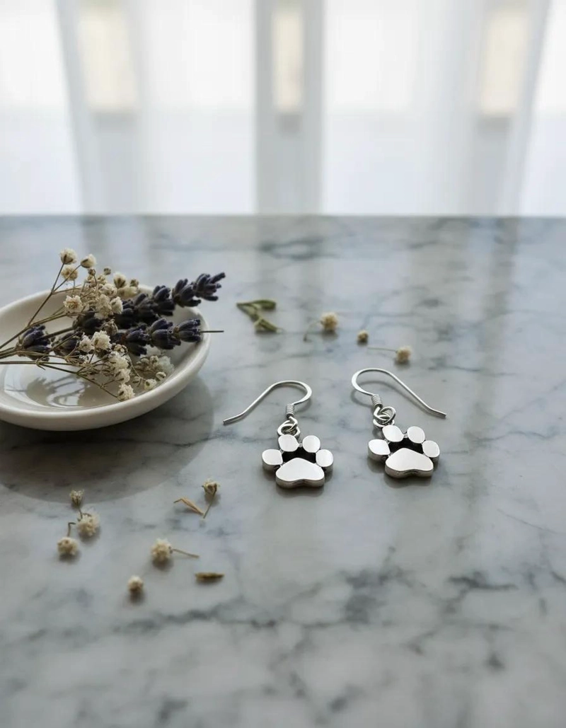 AROS CON DISEÑO DE HUELLA DE PERRO CALADA EN PLATA FINA 925 - 2