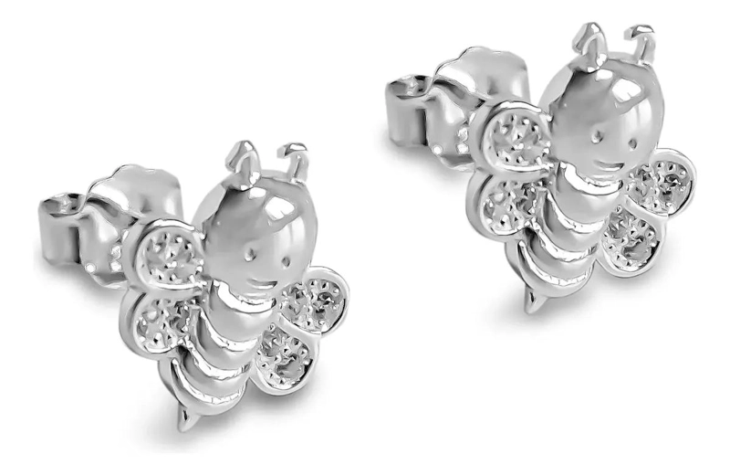 AROS CON DISEÑO DE ABEJA Y CIRCONES EN PLATA FINA 925 - 1
