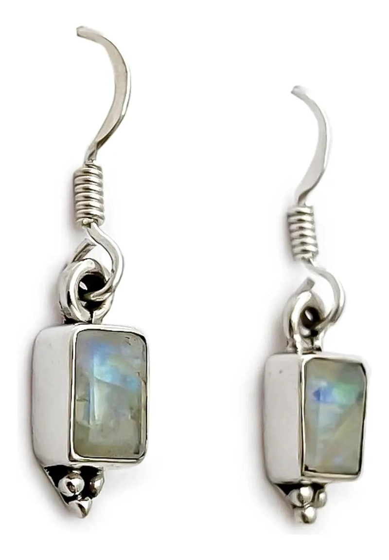 AROS RECTANGULARES CON PIEDRA LUNA Y GANCHO DE PLATA FINA 925 - 2