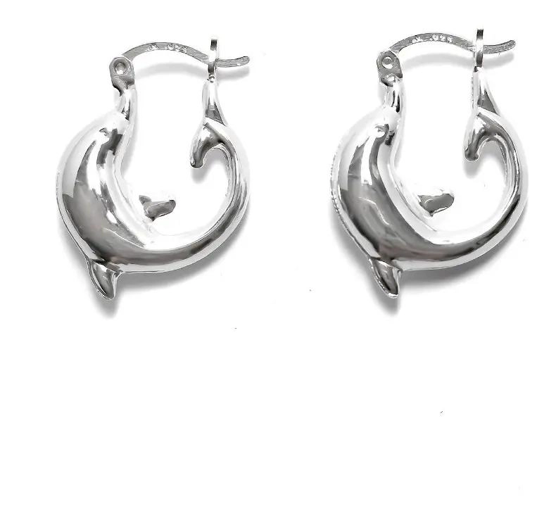 AROS ARGOLLA CON DISEÑO DE DELFIN EN PLATA FINA 925 - 1
