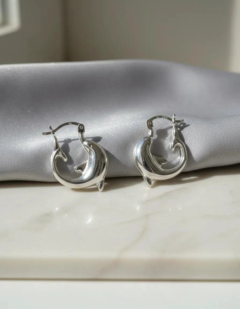 AROS ARGOLLA CON DISEÑO DE DELFIN EN PLATA FINA 925 - 3