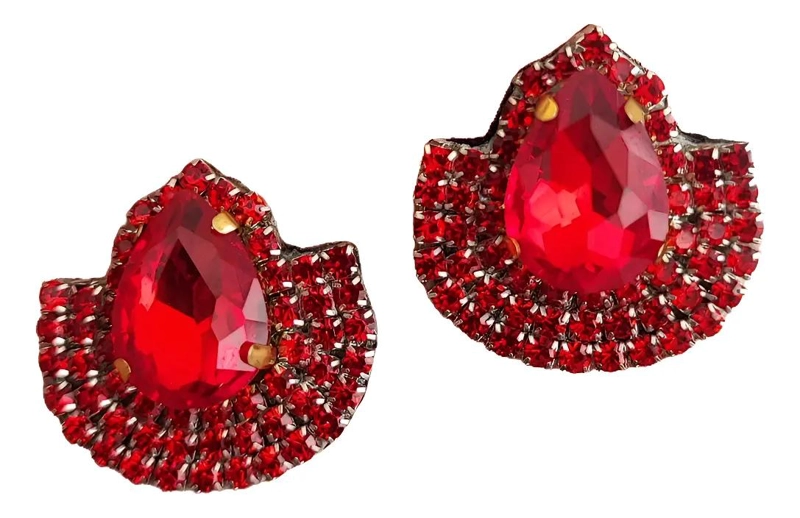 ARETES AROS PEQUEÑOS CON DISEÑO ABANICO Y PIEDRA BRILLANTE - 1