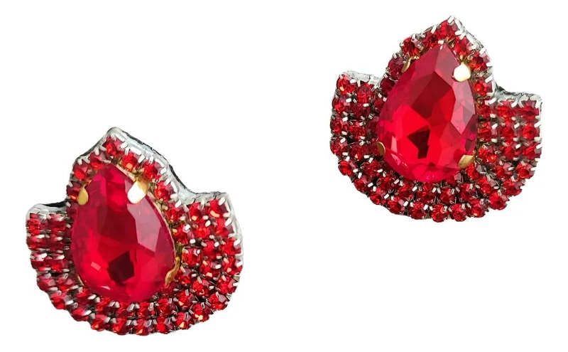 ARETES AROS PEQUEÑOS CON DISEÑO ABANICO Y PIEDRA BRILLANTE - 2