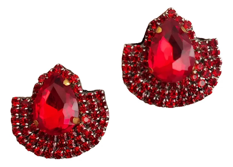 ARETES AROS PEQUEÑOS CON DISEÑO ABANICO Y PIEDRA BRILLANTE - 3