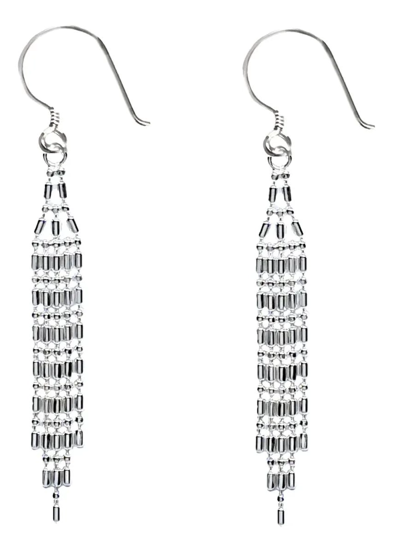 AROS COLGANTES CON CADENA Y BOLITAS EN PLATA FINA ELEGANTE - 1