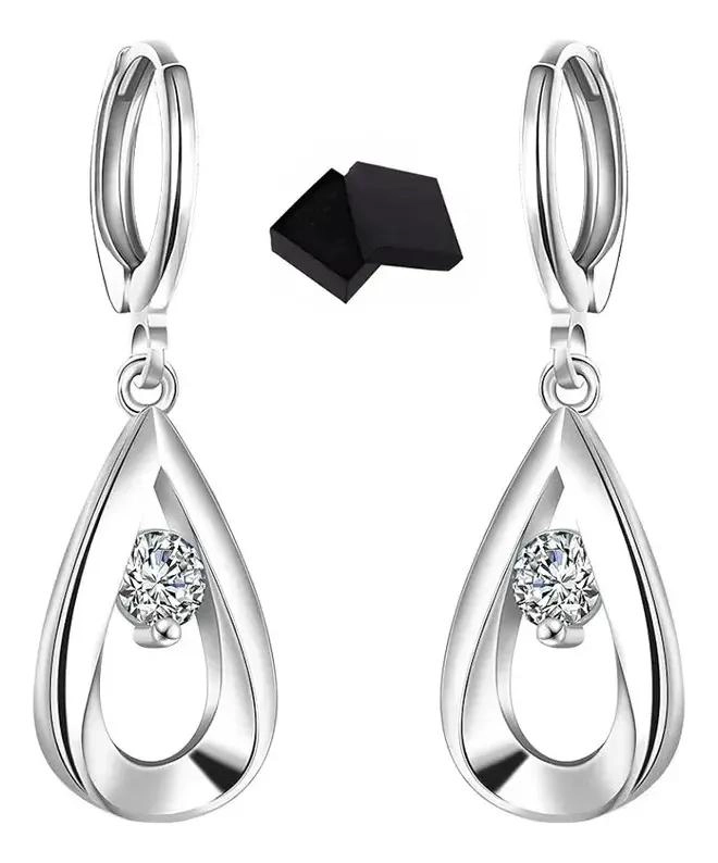 ARETES DE GOTAS CON CIRCONIA Y BAÑO DE PLATA 925 PARA MUJER - 1
