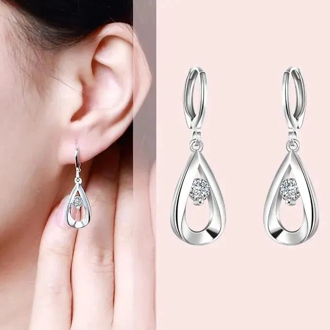 ARETES DE GOTAS CON CIRCONIA Y BAÑO DE PLATA 925 PARA MUJER - 2