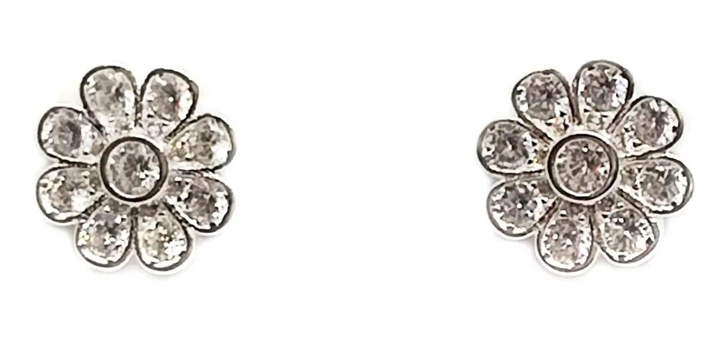AROS FLOR MARGARITA CON CIRCONITA EN PLATA FINA 925 - 1