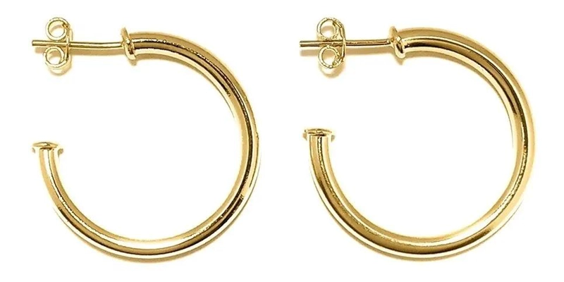 AROS ARGOLLA TUBO REDONDO DE 28 MM CON BAÑO DE ORO 18 QUILATES - 2