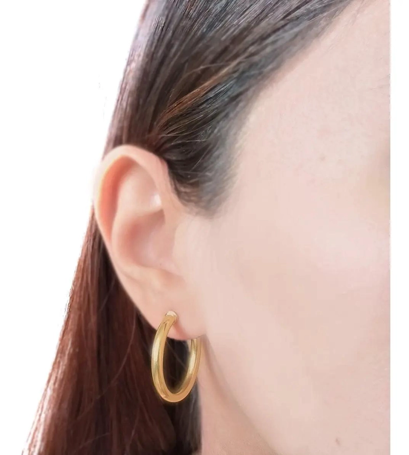 AROS ARGOLLA TUBO REDONDO DE 28 MM CON BAÑO DE ORO 18 QUILATES - 3