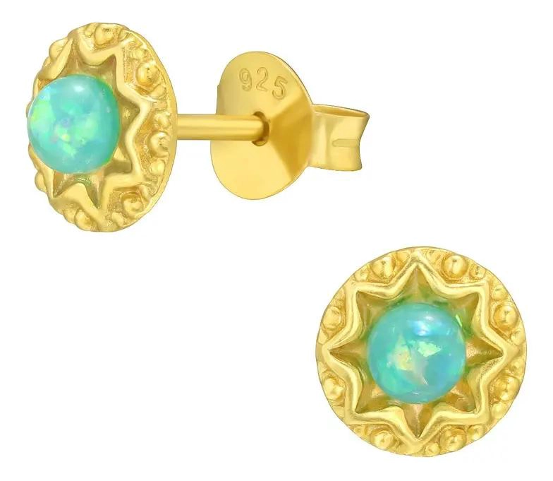 AROS REDONDOS CON OPALO VERDE MENTA EN PLATA 925 Y ORO - 1