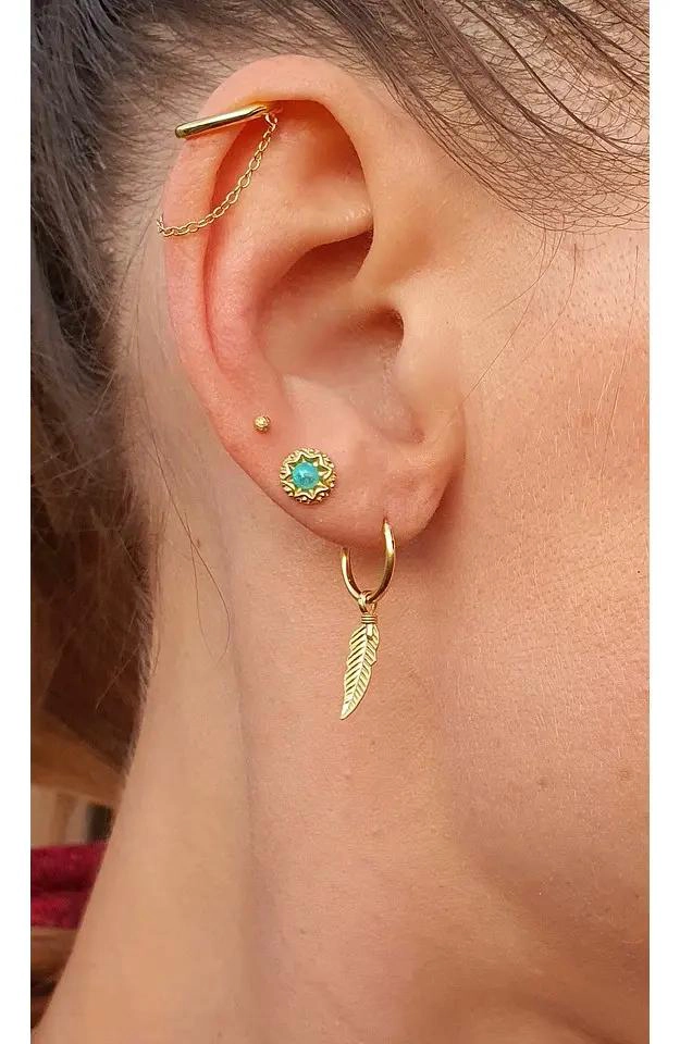 AROS REDONDOS CON OPALO VERDE MENTA EN PLATA 925 Y ORO - 3