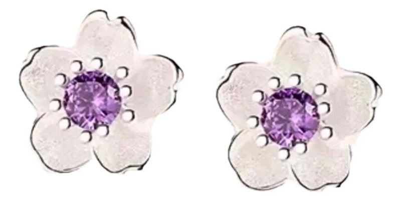AROS DELICADOS CON DISEÑO DE FLOR DE CEREZO EN PLATA ESTERLINA - 1